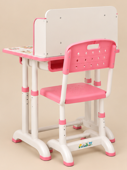 Height-Adjustable Study Desk & Chair Set with Storage Hutch