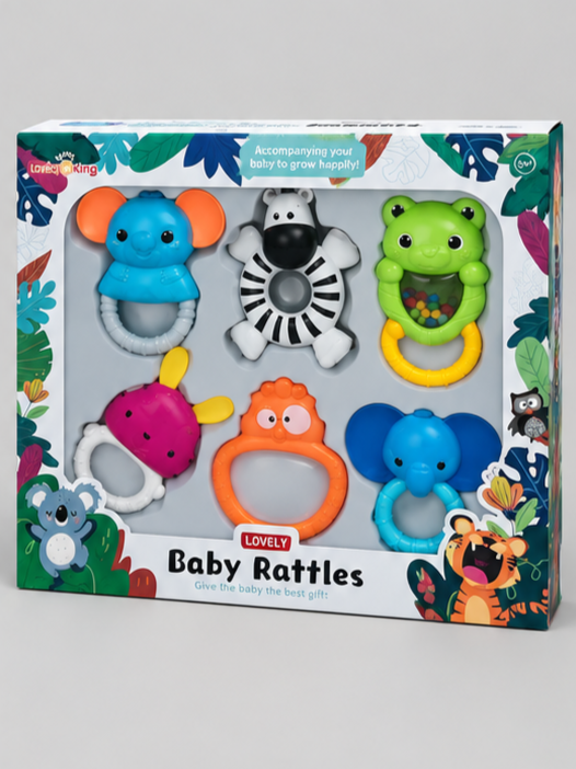 Lucky King 6-Piece Animal Friends Baby Rattle & Teether Gift Set