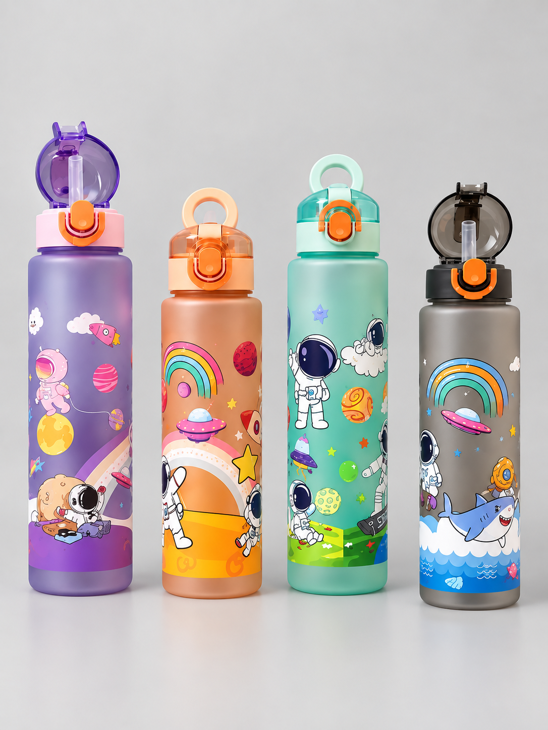 Space Exploration Frosted Water Bottle with Straw 1000ml