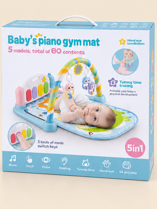 5-in-1 Baby Piano Gym Play Mat with 80+ Audio Contents