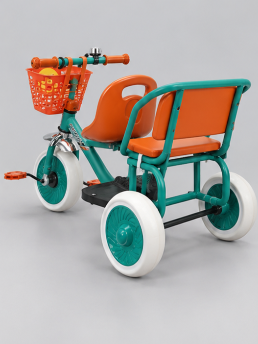Dual Seat Kids Tricycle with Front Basket