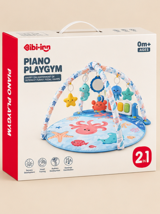 BiBi-Inn Ocean Theme Kick & Play Piano Baby Gym Mat with Dual Arches & Hanging Toys 6083 (0M+)