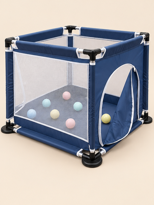 Portable Indoor Safety PlayYard with Zippered Crawl Door