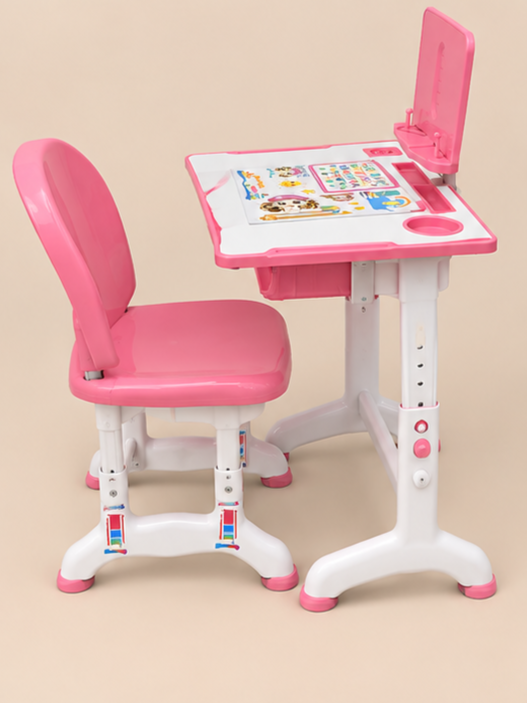 Kids Ergonomic Height-Adjustable Study Desk & Chair Set with Book Stand