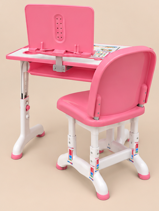 Kids Ergonomic Height-Adjustable Study Desk & Chair Set with Book Stand