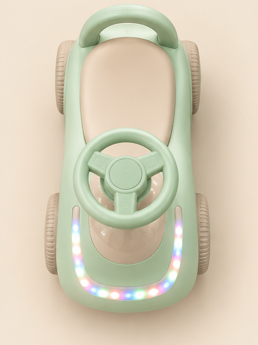Pastel Green Toddler Ride-On Car with Front LED Lights & Steering Wheel