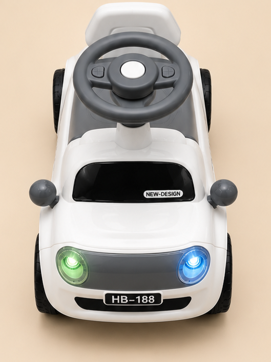 Classic White Toddler Push Ride-On Car with LED Headlights