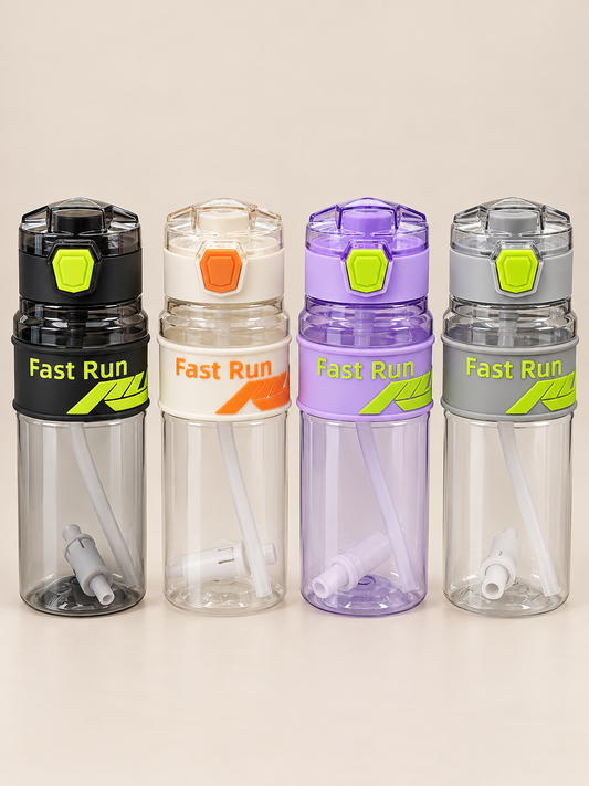 Fast Run Transparent Sport Water Bottle with Straw & Grip Band