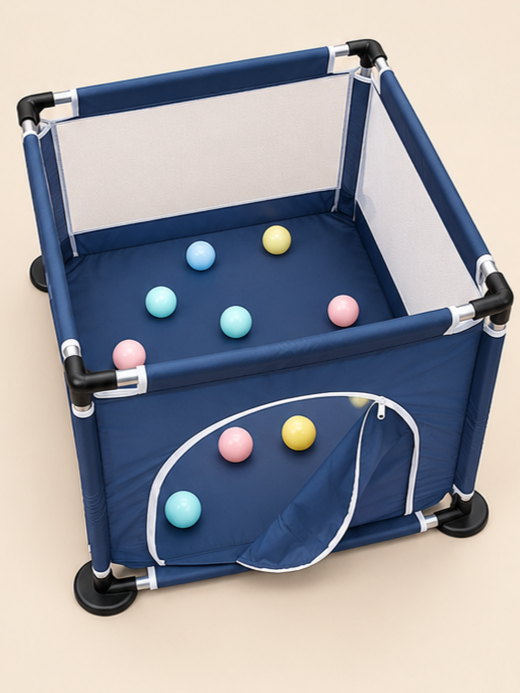 Portable Indoor Safety PlayYard with Zippered Crawl Door