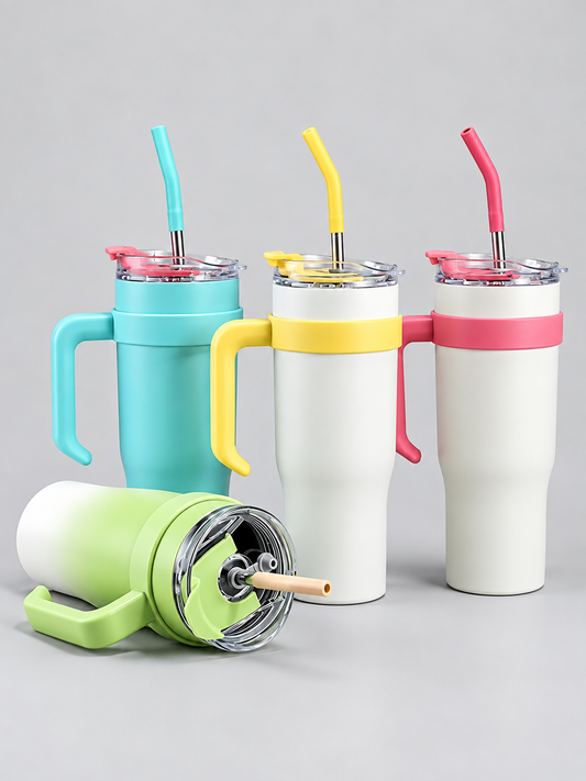 Extra Large Stainless Steel Travel Tumbler Mug with Handle & Straw 1200ml
