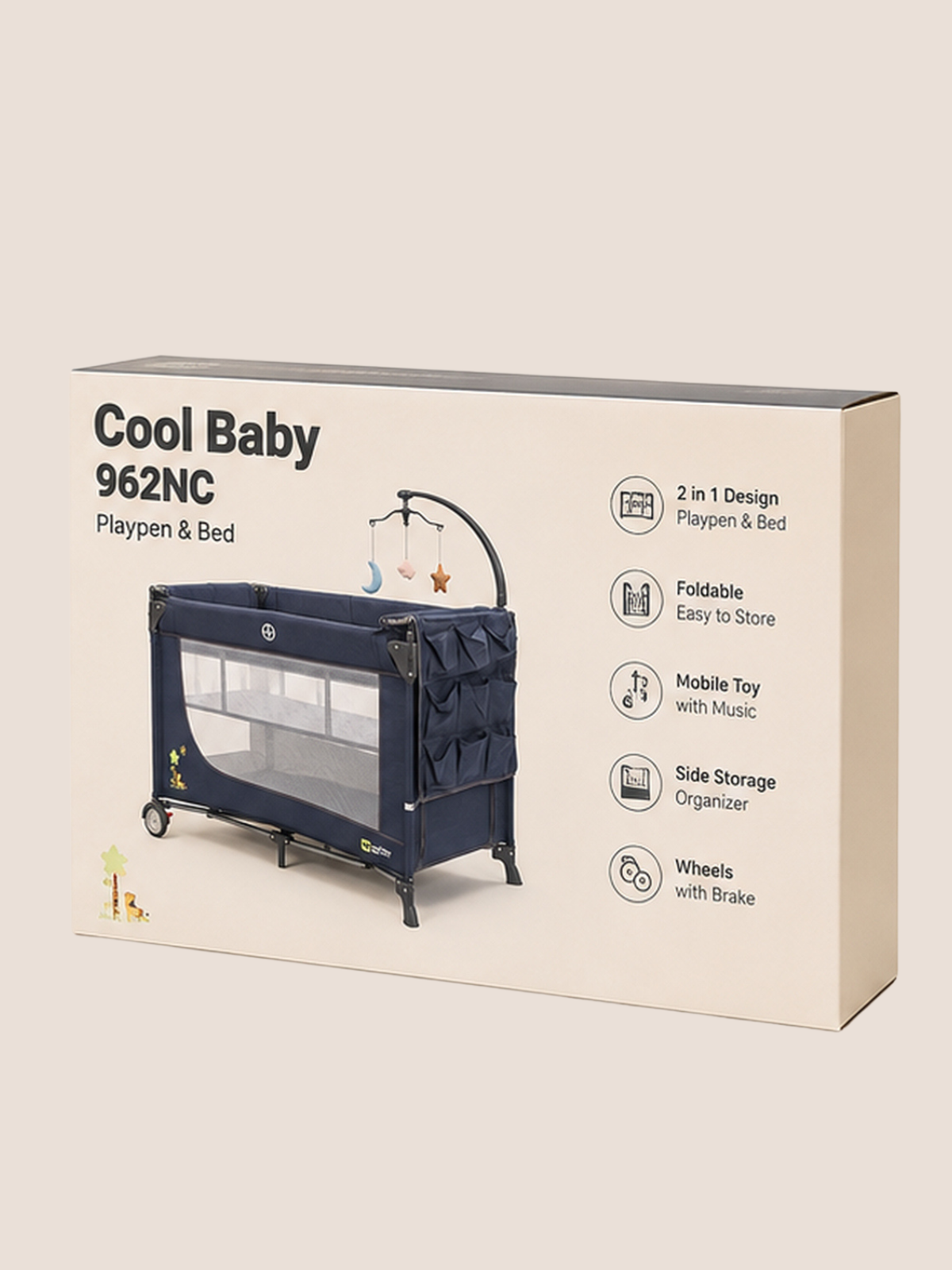 Cool Baby 2-in-1 Foldable Playpen & Bed