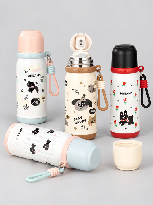 Printed Stainless Steel Vacuum Thermos Flask with Cup Lid 500ml