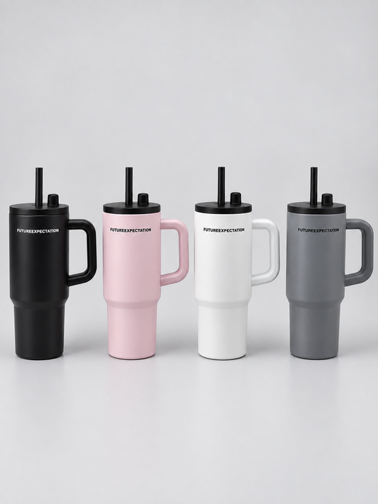 Stainless Steel Travel Tumbler Mug with Handle & Straw 710ml
