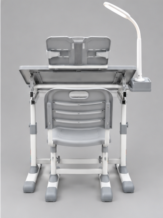 Ergonomic Kids Height-Adjustable Study Table & Chair Set with Book Stand & Rechargeable LED Lamp