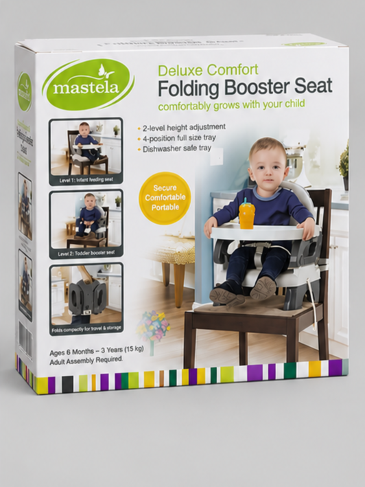 Mastela Deluxe Comfort Folding Booster Seat – Portable Baby Feeding Seat