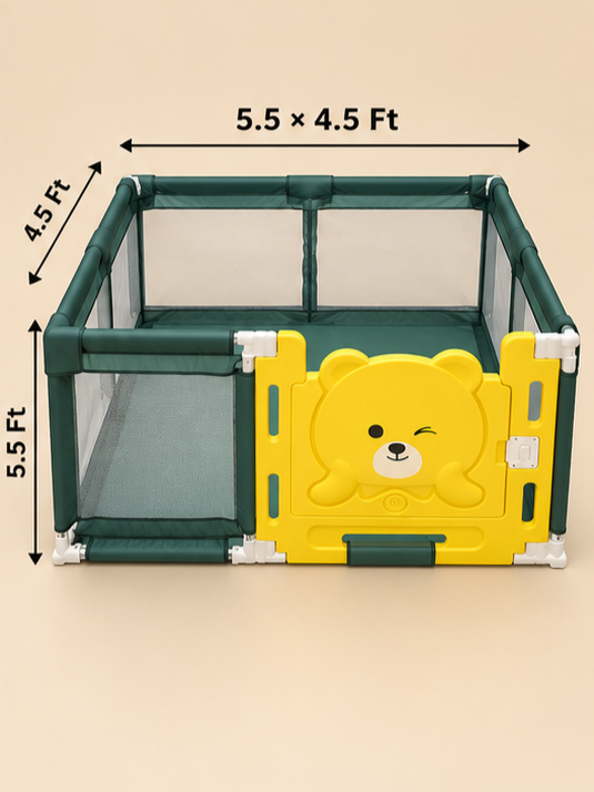 5.5 x 4.5 Ft Baby Playpen Safety Activity Center with Bear Safety Gate