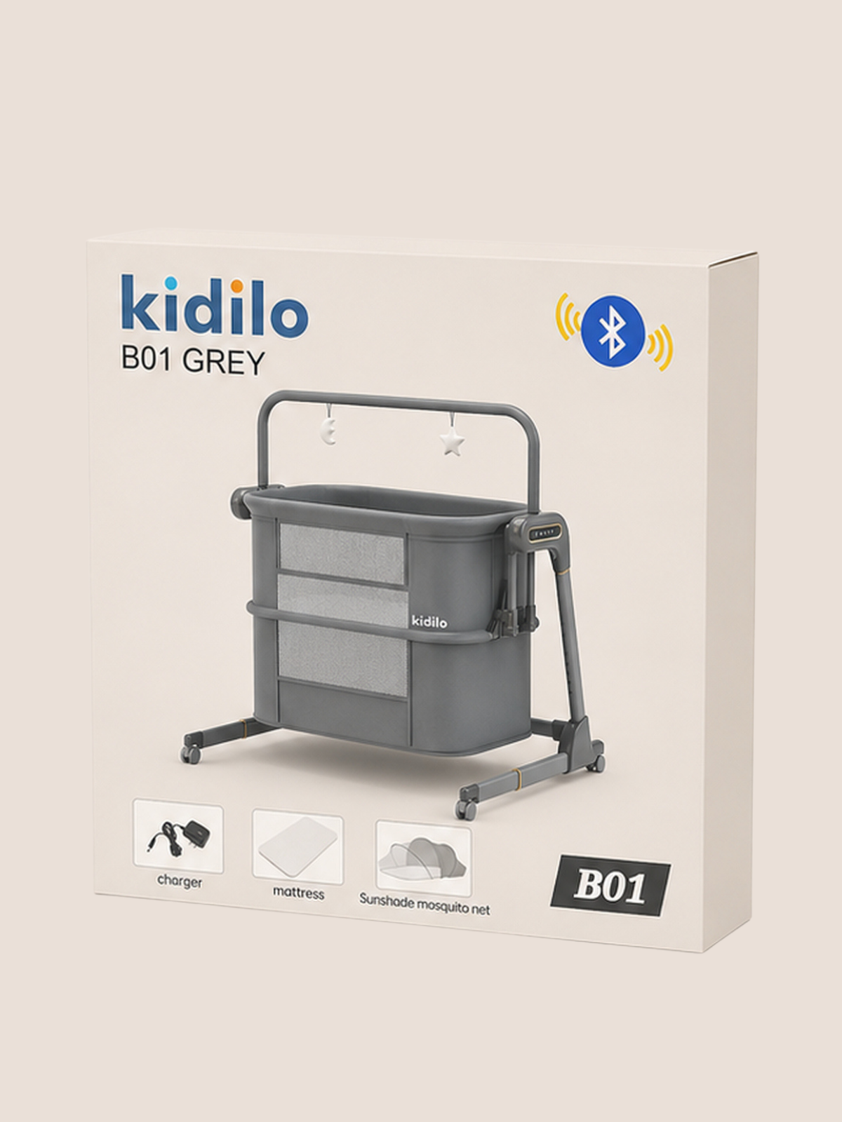 Kidilo Smart Electric Baby Bassinet & Cradle (Grey)