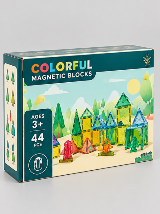 Imported 44-Piece Colorful Dinosaur Magnetic Tiles & Blocks Building Set