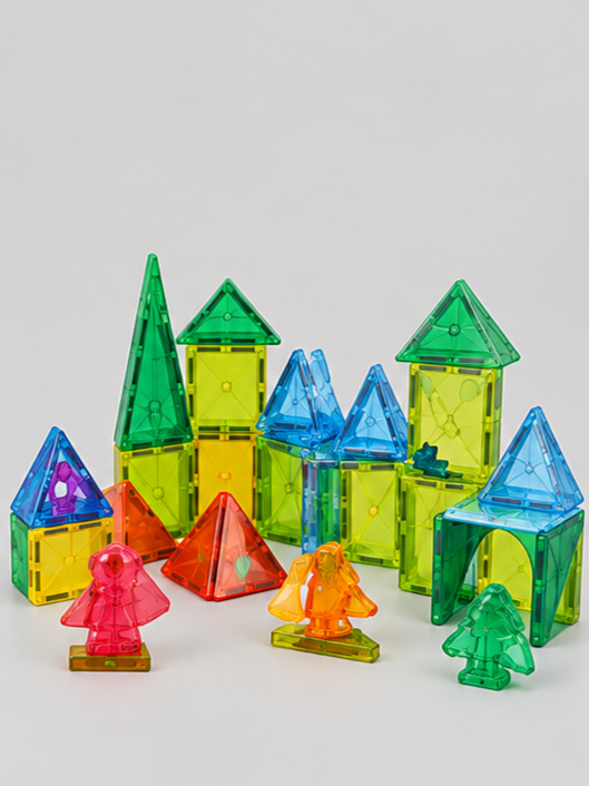 Imported 44-Piece Colorful Dinosaur Magnetic Tiles & Blocks Building Set