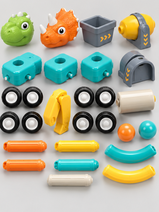 58-Piece Dinosaur Magnetic Construction Vehicle Set