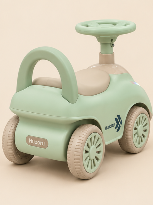 Pastel Green Toddler Ride-On Car with Front LED Lights & Steering Wheel