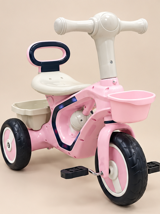 Kids Musical & Light Tricycle with Front & Rear Baskets
