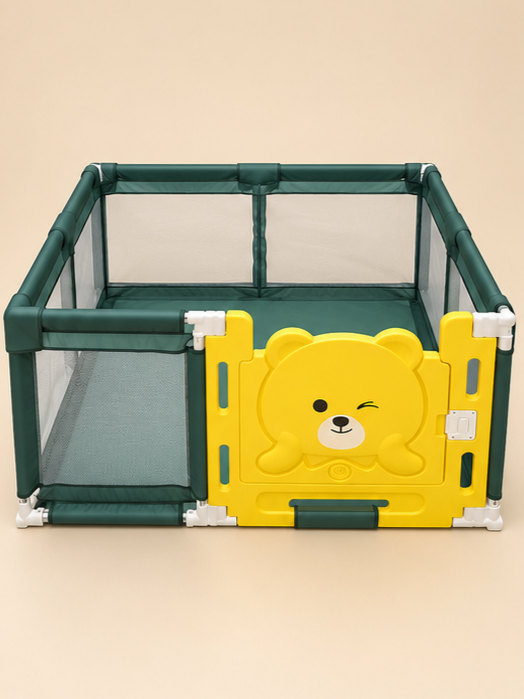 5.5 x 4.5 Ft Baby Playpen Safety Activity Center with Bear Safety Gate