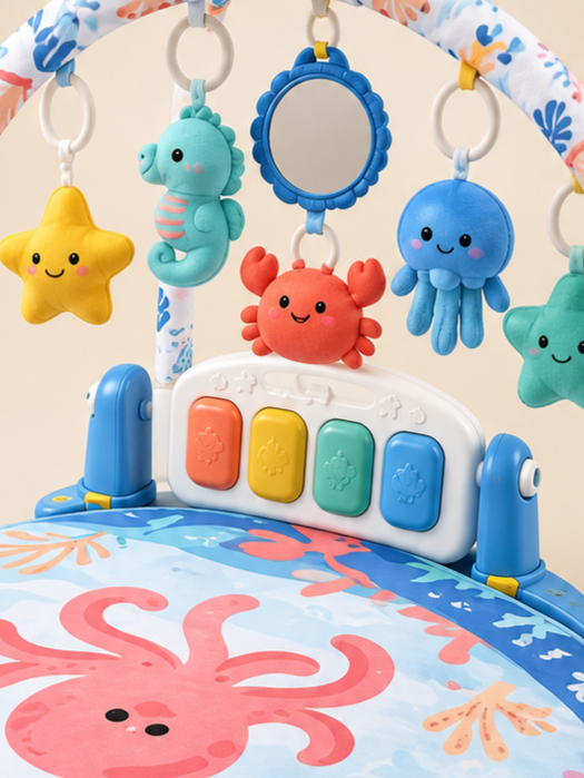 BiBi-Inn Ocean Theme Kick & Play Piano Baby Gym Mat with Dual Arches & Hanging Toys 6083 (0M+)