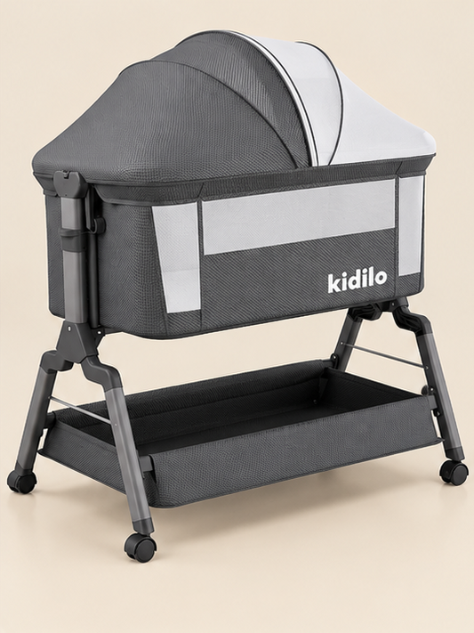 Kidilo BJJ-658P Premium Bedside Baby Crib with Mosquito Net – Grey