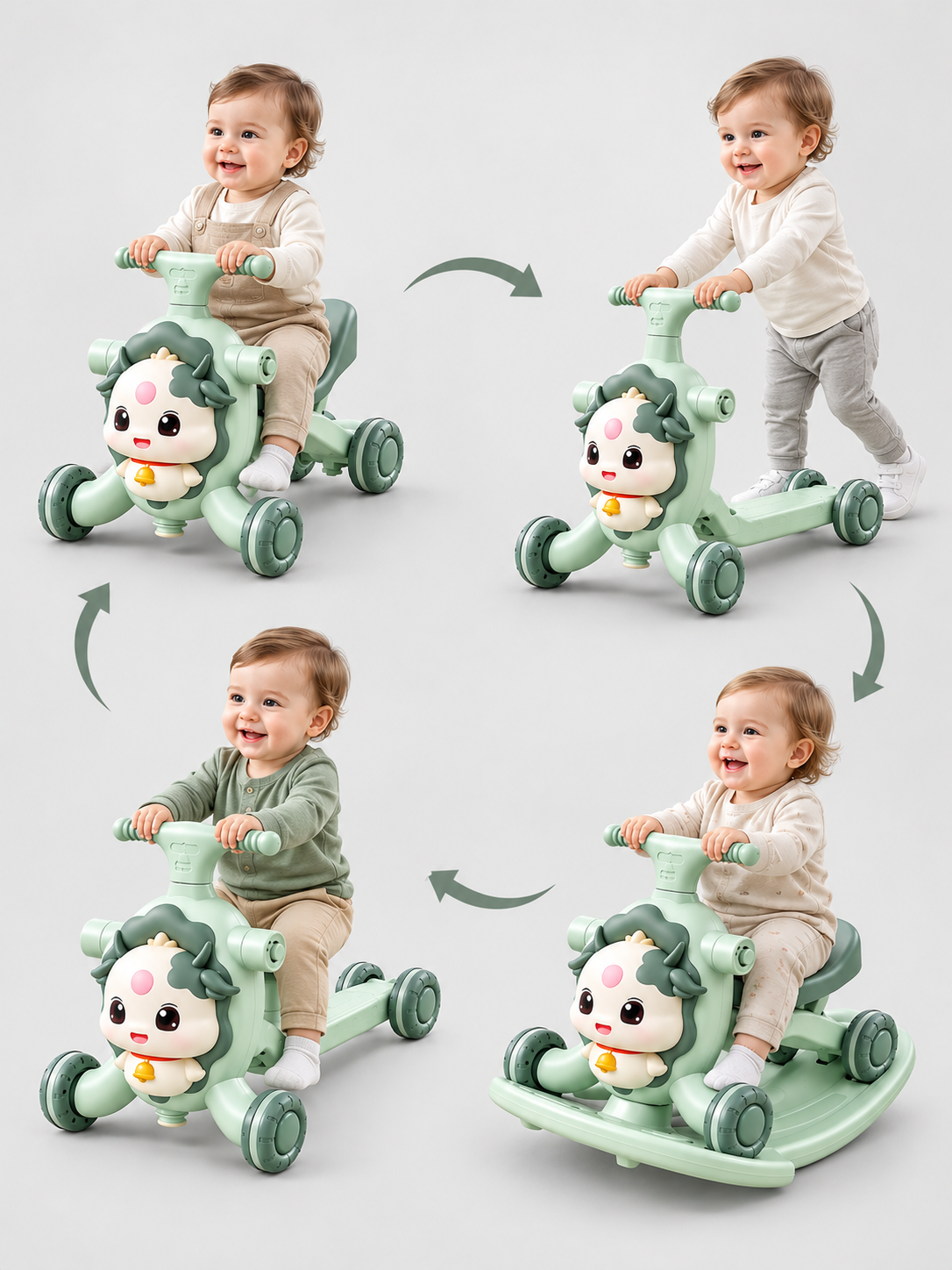 4-in-1 Multifunctional Baby Walker, Scooter, Rocker & Ride-On
