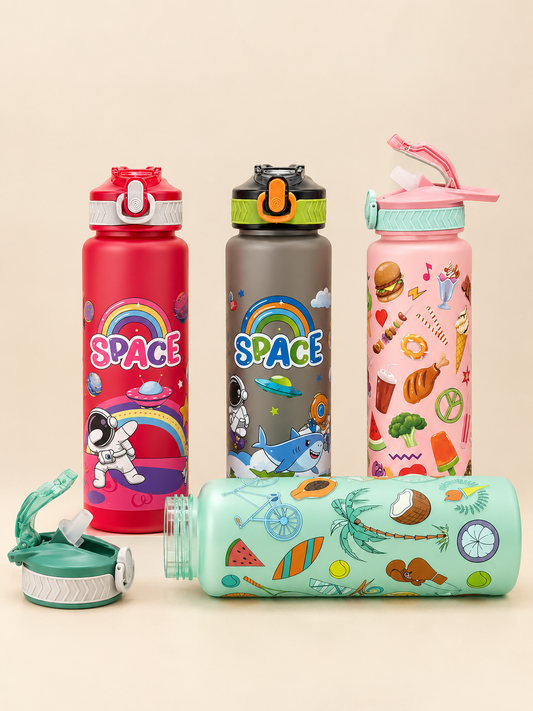 Printed Water Bottle with Straw & Handle 1000ml