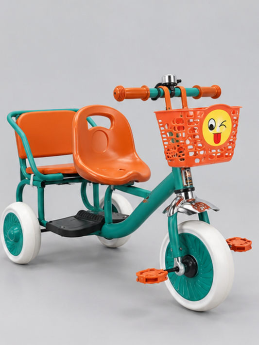 Dual Seat Kids Tricycle with Front Basket