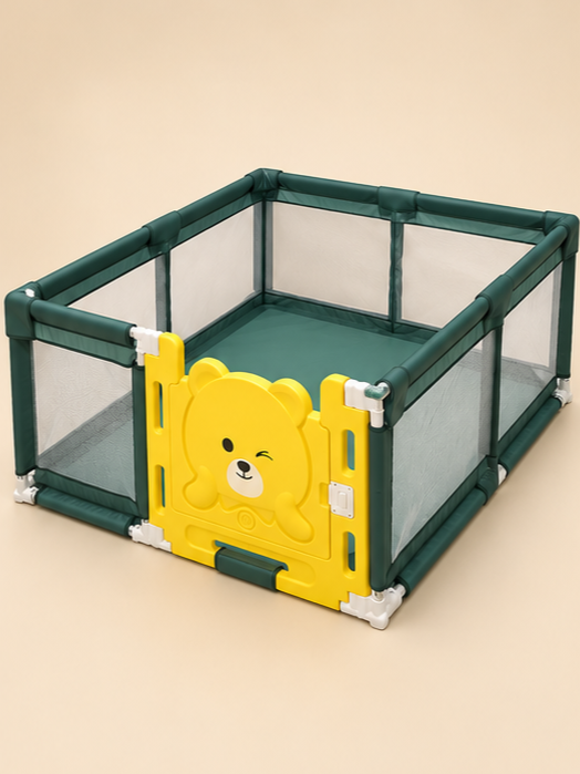 5.5 x 4.5 Ft Baby Playpen Safety Activity Center with Bear Safety Gate