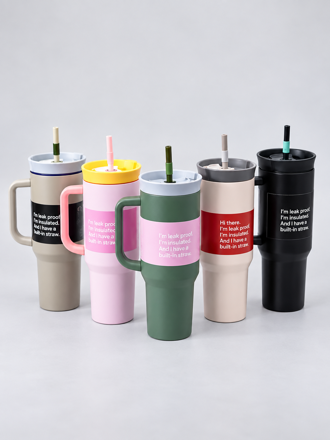 Insulated Stainless Steel Travel Tumbler Mug with Handle & Built-In Straw