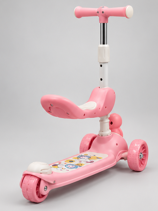 2-in-1 Foldable Seated Kick Scooty with Character Console
