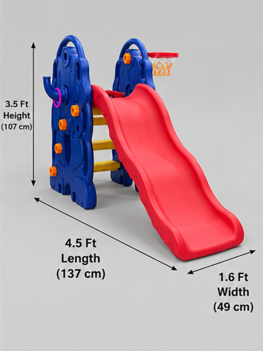 Elephant-Themed 3-in-1 Toddler Garden Slide Playset with Basketball Hoop & Ring Toss