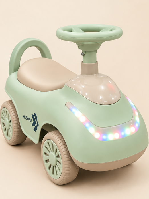 Pastel Green Toddler Ride-On Car with Front LED Lights & Steering Wheel