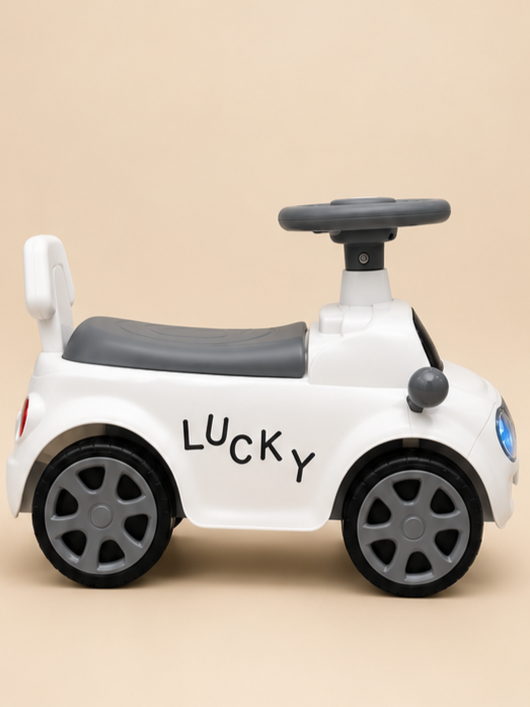 Classic White Toddler Push Ride-On Car with LED Headlights
