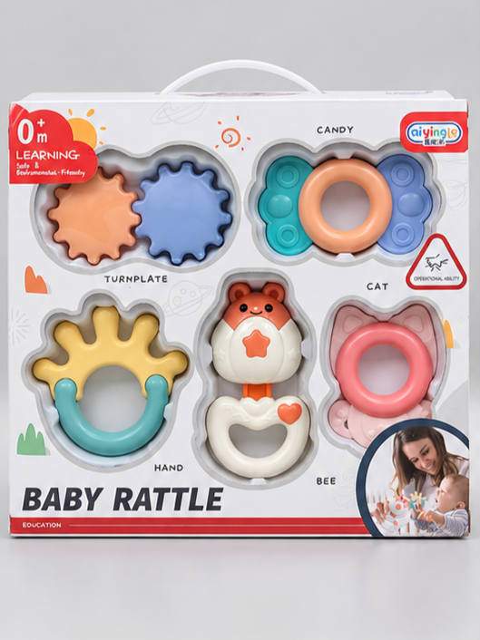 Aiyingle 5-Piece Sensory Baby Rattle & Teether Gift Set