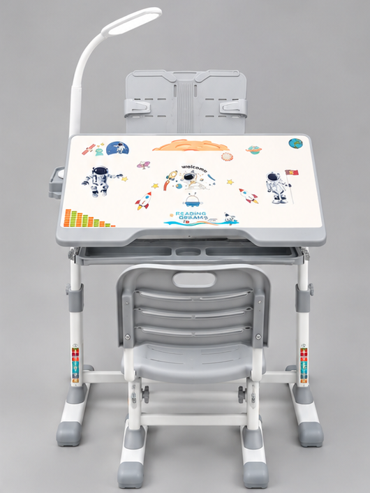 Ergonomic Kids Height-Adjustable Study Table & Chair Set with Book Stand & Rechargeable LED Lamp
