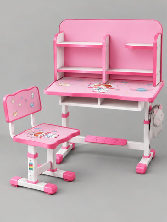Ergonomic Kids Study Desk & Chair Set with Multi-Tier Bookshelf