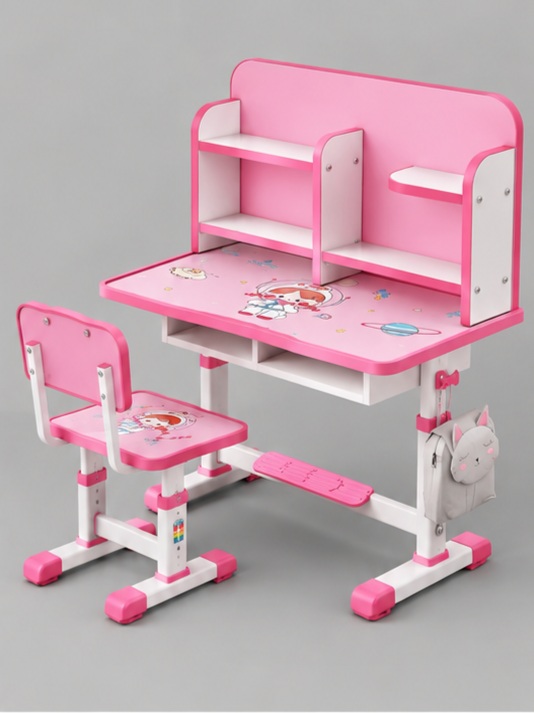 Ergonomic Kids Study Desk & Chair Set with Multi-Tier Bookshelf
