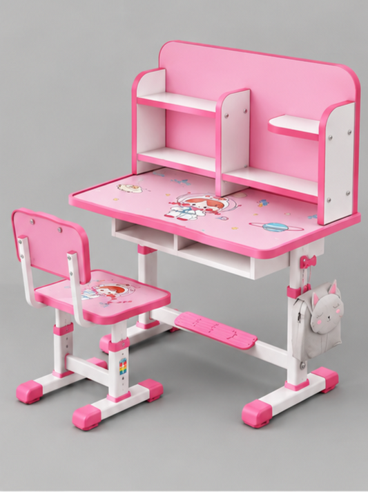 Ergonomic Kids Study Desk & Chair Set with Multi-Tier Bookshelf