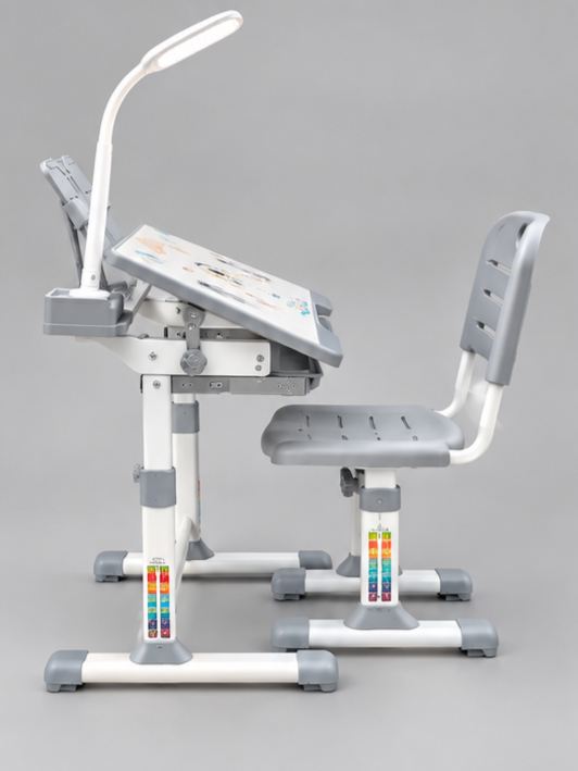 Ergonomic Kids Height-Adjustable Study Table & Chair Set with Book Stand & Rechargeable LED Lamp