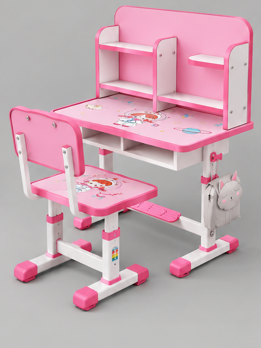 Ergonomic Kids Study Desk & Chair Set with Multi-Tier Bookshelf