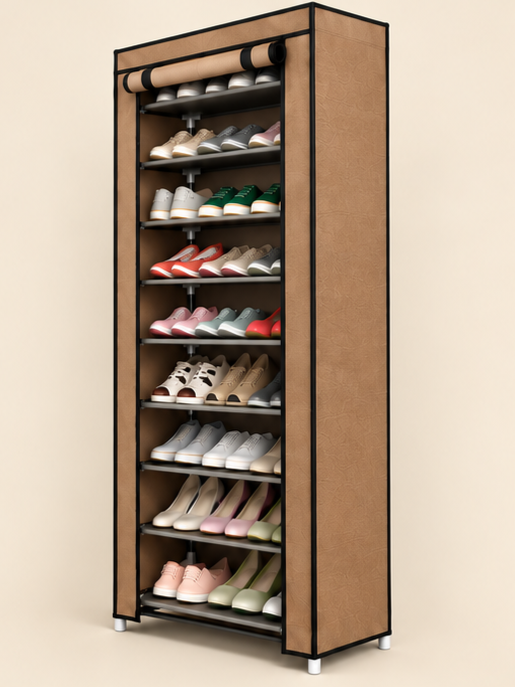 Multi-Tier Portable Fabric Shoe Cabinet with Dustproof Cover