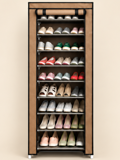 Multi-Tier Portable Fabric Shoe Cabinet with Dustproof Cover