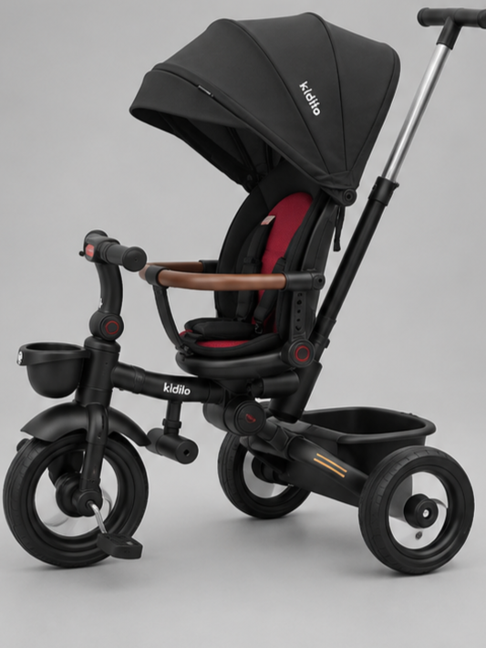 Kidilo 3123 4-in-1 Foldable Stroller Tricycle with Adjustable Canopy