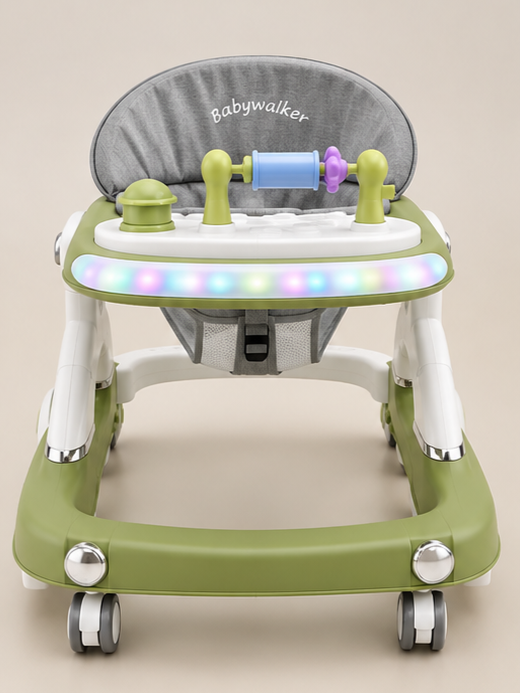 2-in-1 Foldable Baby Walker with Light-Up Activity Tray