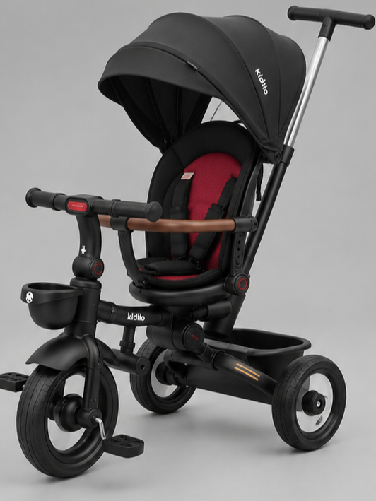 Kidilo 3123 4-in-1 Foldable Stroller Tricycle with Adjustable Canopy